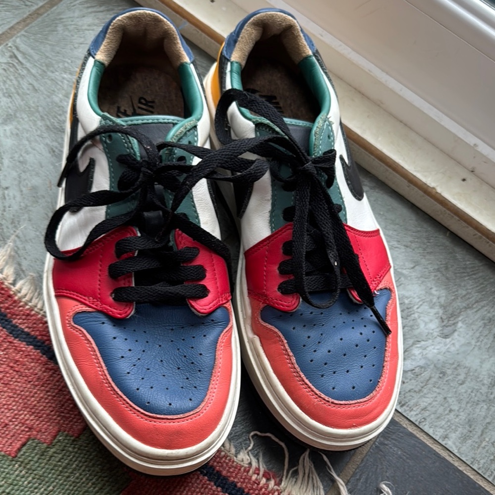 Red and Blue Sneakers with Color-Blocking Design